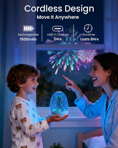 3D 7 Aiscool Night Light Bluetooth Speaker, Glass Fireworks Lamp with Touch Control, Colors & Gradient Mode