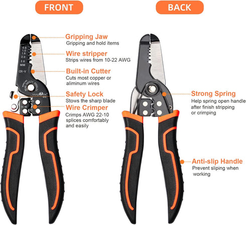 Wire Stripper Crimper Pliers Set for AWG 10-22, 2 PCs Wire Stripping Crimping Tool, Wire Strippers with Wire Cutter for Stripping Solid Wires, Crimping Terminal Wire Connector, Cutting Wires Cables by VANJOIN