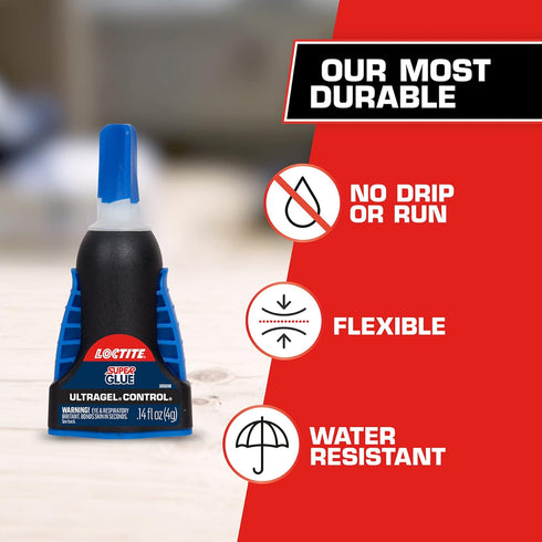 Loctite Super Glue Ultra Gel Control, Clear, 0.14 fl oz Bottle, 2 Pack for Plastic, Wood, Metal