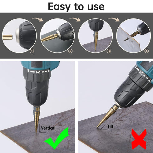 Step Drill Bits, 5PCS HSS Titanium Step Drill Bit Set, 50 Sizes High Speed Steel Bits with Aluminum Case