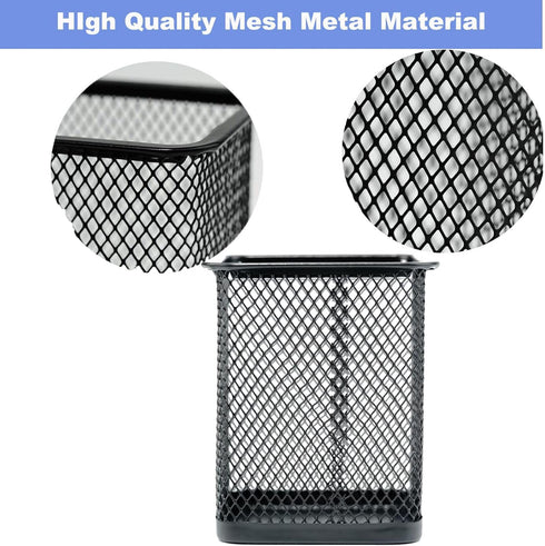 Metal Desk Pen Holder Cup, Square Black Pencil Holder for Office, 4 Pack Pen Organizer