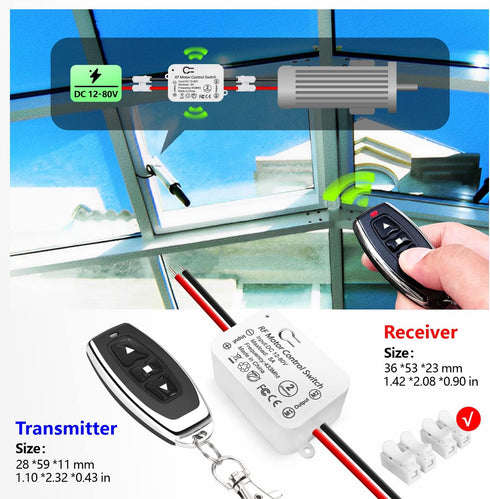 DieseRC Wireless DC Motor Remote Control Switch: DC 12V~80V 5A Relay Receiver with 2 Transmitters