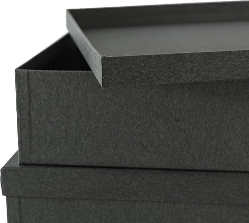 Set of 3 Soul & Lane Charcoal Black Kraft Paper Storage Boxes with Lids - Decorative Nesting Organizers for Office