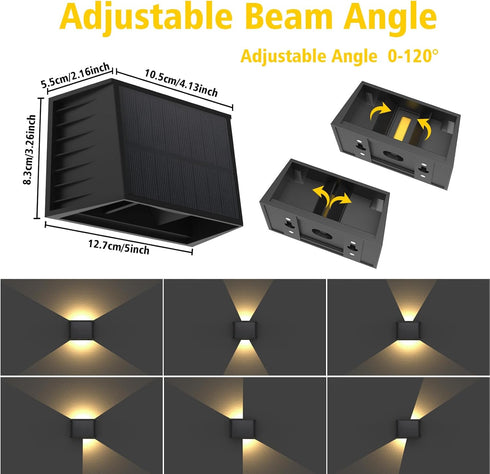 4 Pack IP65 (3000K T-SUN Solar Powered Wall Lights Outdoor Waterproof Up and Down Fence Lights for Outside Patio