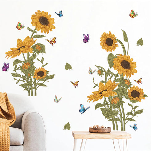 Vintage Sunflower Bouquet Wall Stickers, sacinora Floral Art Plants Wall Decals Removable Vinyl Peel and Stick