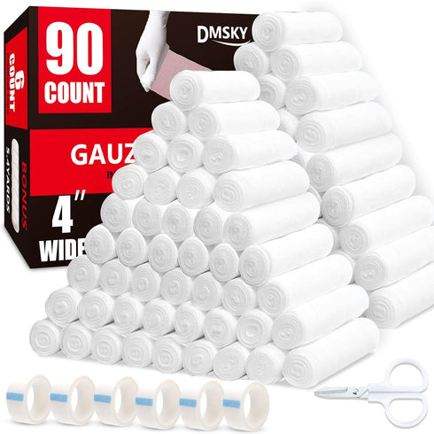 DMSKY Gauze Rolls 90 Pack, 4 in x 4.1 Yards, Individually Wrapped