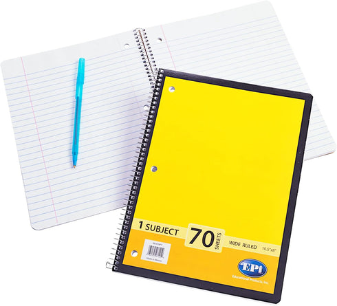 EPI Spiral Notebook, 1 Subject Wide Ruled Paper, 70 Sheets (Yellow, 3)