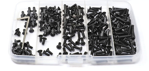 iexcell 250 Pcs M3 x 6/8/10/12/16 Alloy Steel Hex Socket Flat Head Cap Screws Assortment Kit, Black Oxide Finish