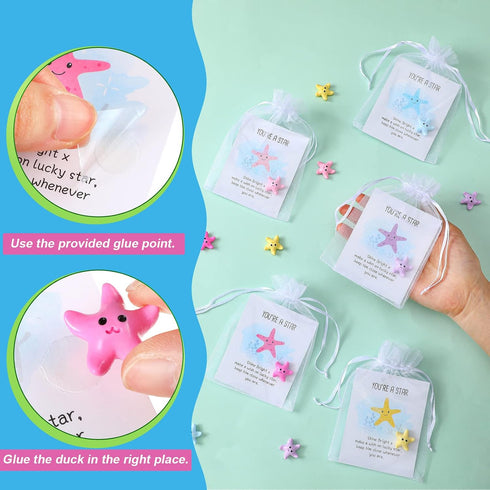 Wettarn 125 Sets Employee Appreciation Gifts Bulk Include You're a Star Appreciation Cards Mini Resin Starfish Organza
