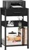 Lerliuo Pure Black Printer Table - 3 Tier Industrial Wood Stand with Fabric Drawer, Modern Tall End Table