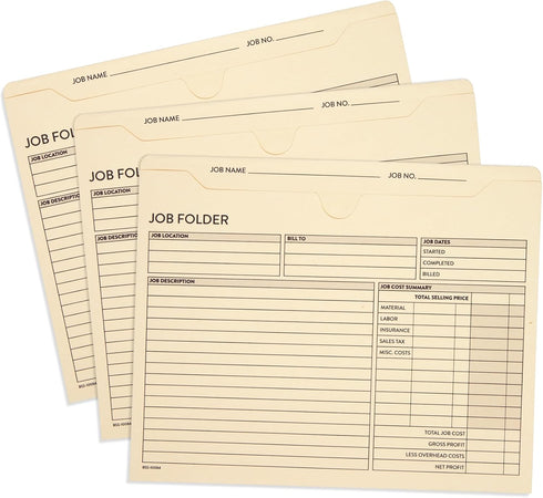 Blue Summit Job Folders, 10 x 12 Inches, Preprinted for Job Tracking, Manila Cardstock, 100 Folders