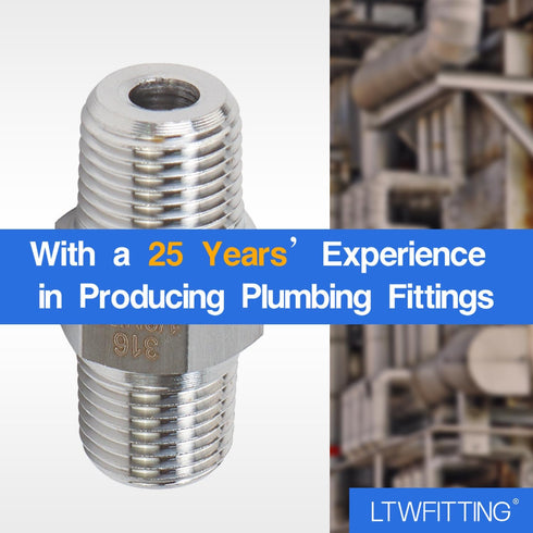 LTWFITTING Class 3000 Stainless Steel 316 Pipe Hex Nipple Fitting, 1/8" Male NPT, Air Fuel Water (Pack of 25)