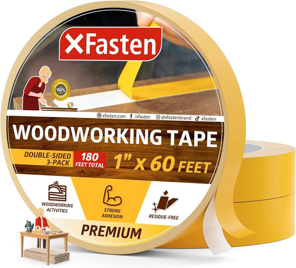 XFasten 1-inch Double Sided Woodworking Tape, 180-Feet Total, 3-Pack for Router Templates