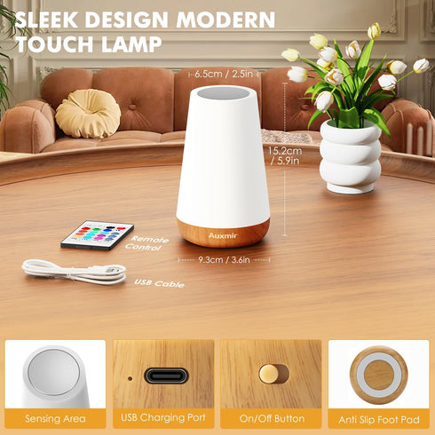 2 Pack Dimmable 13 5 Auxmir LED Night Light Bedside Lamp Touch and Remote Control Tabletop RGB Colors Changing