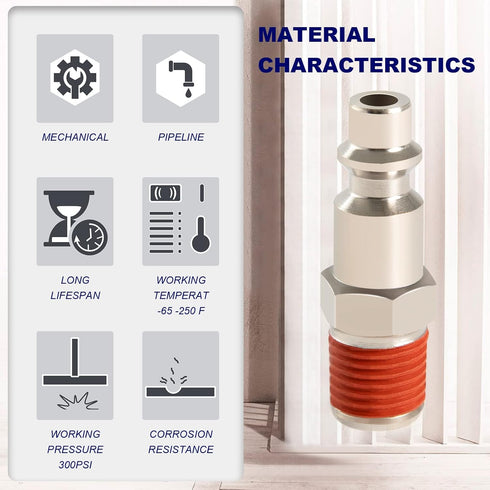 Industrial Air Plug, 1/4" Body Size, 3/8" NPT Male Pneumatic Plugs, 5-Pack Air Compressor Accessories