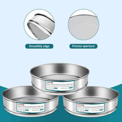 304 Stainless Steel Mesh Lab Sieve, 500 Mesh (0.03mm) Aperture, 7.9Inch Diameter for Industrial Laboratory Use