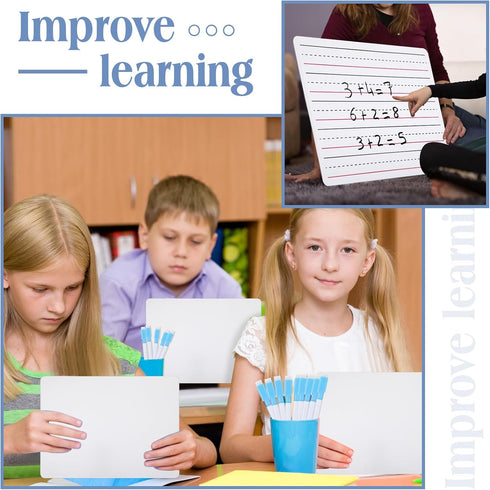 Lined Dry Erase Board Classroom with Markers - 9 x 12" Double Sided Whiteboard for Student Handwriting Practice (25 Pcs)