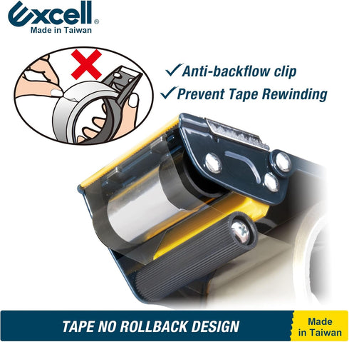 Excell Anti-Backflow Metal Packaging Tape Dispenser (2" Wide) for Packaging, Transportation, Moving and Box Sealing Carton (Tape Gun + 1 Tape) by EXCELL