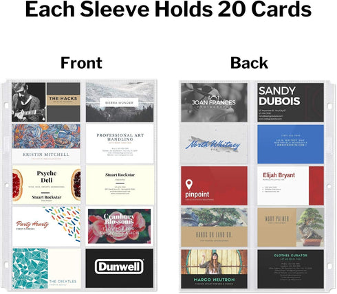 Dunwell Business Card Holder Sleeves - 25 Pack for 500 Cards, Heavyweight Plastic Sheet Protectors