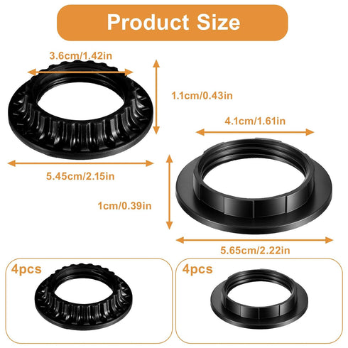 Elegaperma 8 E27 E26 1-3/8" 1-1/2" (36mm, 41mm) Pcs Socket Rings for Lamps, Socket Ring for Lamps, & Light Socket Shade