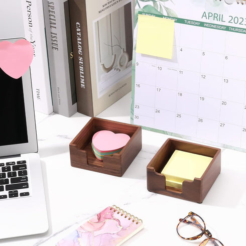 Bamber Cute Sticky Note Holder for Desk, Walnut Wood Notepad Organizer, Pack of 2