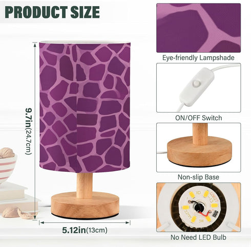 Dussdil (4) Purple Giraffe Skin Table Lamp Bedroom Bedside Night Reading Desk Lamps Cylinder Nightstand Sleeping Light