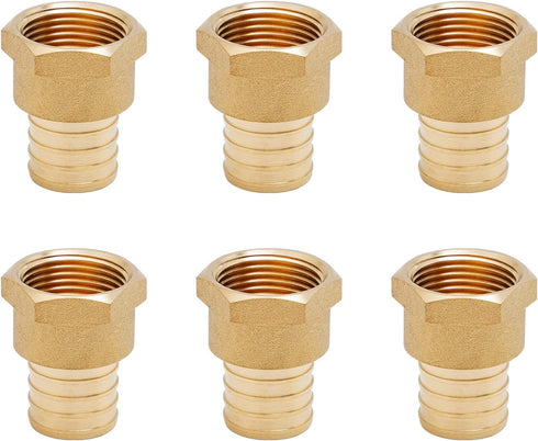 SUNGATOR 6-Pack NPT Female Threaded Adapter Crimp Fitting, 1" x 3/4", No Lead Brass