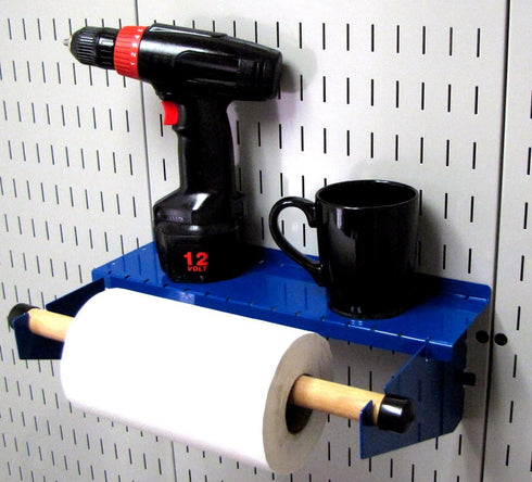 Wall Control Pegboard Paper Towel Holder and Dowel Rod Shelf Assembly for Wall Control Pegboard – Blue
