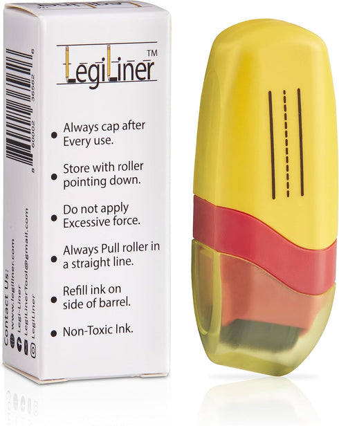 LEGILINER 3/8" Dashed Handwriting Line (Y/R) Teacher Stamp, Refillable Ink Writing Practice Roller Stamp
