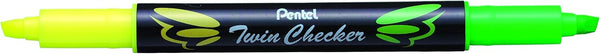 Pentel Twin Checker Dual-Tip Highlighter, Pack of 12, Chisel Tip, Yellow/Green Ink (SLW8-GK)