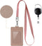 Leather ID Badge Holder Wallet Case with Neck Lanyard/Strap, 3 Card Slots & Retractable Badge Reel (Rose Gold)