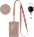 Leather ID Badge Holder Wallet Case with Neck Lanyard/Strap, 3 Card Slots & Retractable Badge Reel (Rose Gold)