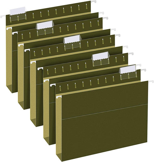 RAZCC Extra Capacity Hanging File Folders, 30 Pack Letter Size, Heavy Duty 1 Inch Expansion, Green, Adjustable Tabs