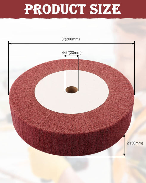 8 Inch Bench Grinder Wheels, 320 Grit Tight Weave Tough Buffing Polishing Wheel, Great for Buffing Out Nicks and Scratches on Golf Clubs Metal Copper, 2" Thickness for 0.8" Arbor(Red).