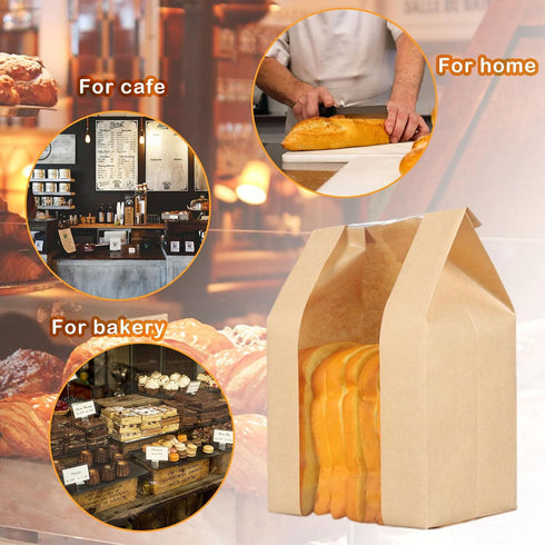 90 Pack 13.7 8.2 3.5 Inch Bakery Bags with Window, Kraft Paper Sourdough Bread Bags with Stickers Treat Bags x x Cookie