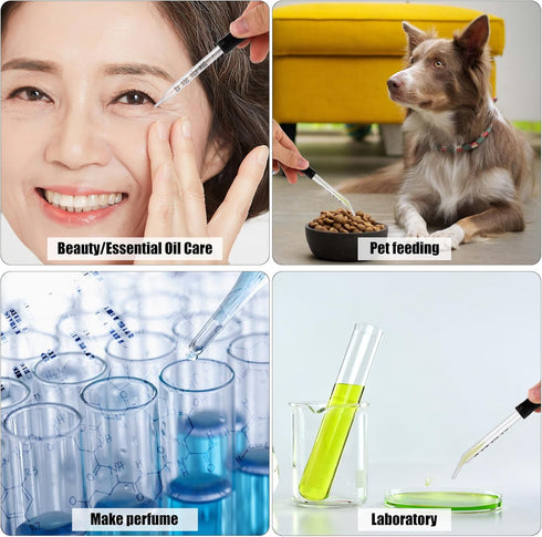 4pcs 1ml Dropper, Eye Dropper Glass with Measurements, Bent & Straight Tip, Liquid Accurate Dropper with Brush