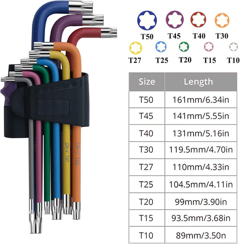 9 Pcs Hex Key Allen Wrench Set, Torx TRX Star Coloured Wrench Set T10, T15, T20, T25, T27, T30, T40, T45, T50 Hex Key Wrench Set for Furniture Assembly, Bicycle Maintenance, Household DIY by TOOGOND