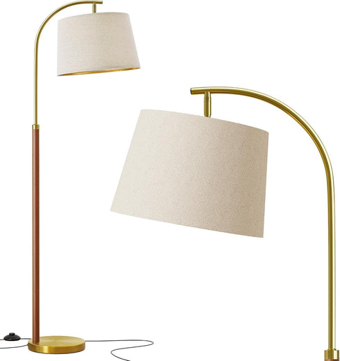 62.5" G-SAFAVA Wood Floor Lamp for Living Room Gold with Foot Switch Arc Standing Tall Lamps for Bedroom Mid Century