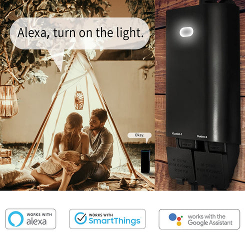 Z-Wave Dual Smart Outlet, Outdoor Z-Wave Smart Plug, Waterproof Dual On/Off Socket, Compatible with SmartThings, Alexa