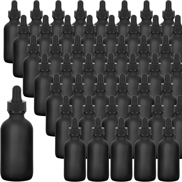 48 Pack 2oz Frosted Black Glass Dropper Bottles for Essential Oils, Perfumes