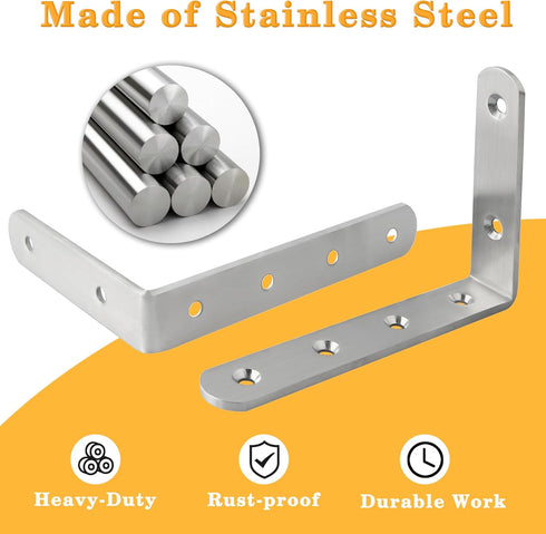 Mount,Brushed,6x4 Inch(Pack 4) Alise Floating Shelf Brackets,Wall Bracket for Shelves Heavy Duty L Brackets Corner