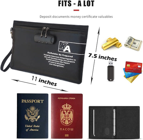 KaAutoler (11"*7.5") Fireproof Money Bag with Lock Fireproof and Waterproof Cash Bag with Zipper Closure Fireproof