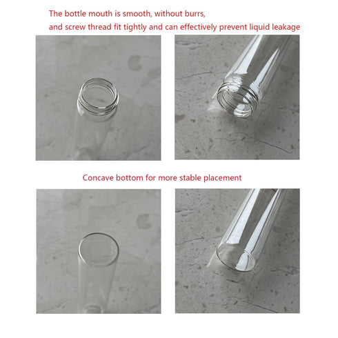 80ml Glass Clear Test Tubes with Screw Caps and Plastic Stoppers, Leak-Proof Flat Test Tubes (12PCS)