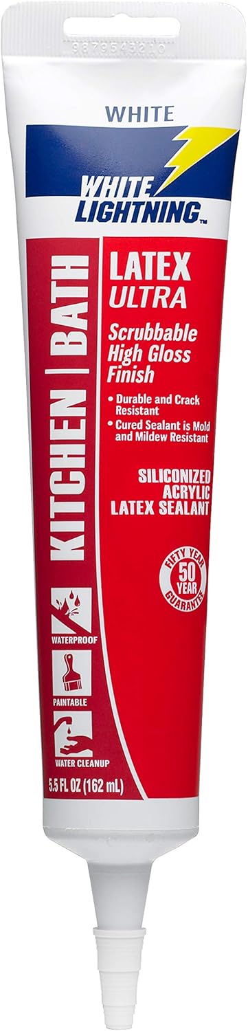 White Lightning W21000005 Latex Ultra Kitchen and Bath Premium High Gloss Sealant, White, 5.5 fl. oz. by White Lightning
