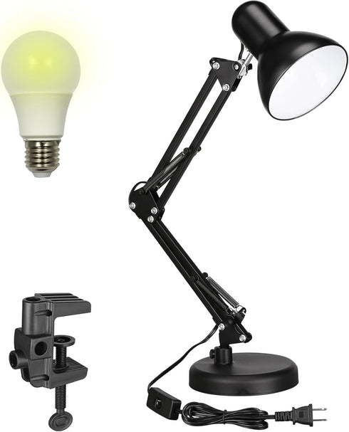 QUUQ Metal Desk Lamp with Clamp, Swing Arm, Architect Adjustable Desk Lamps for