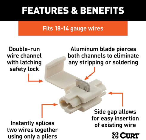 CURT 59906 18-14 Gauge White Scotch Snap Lock Wire Connectors, 100-Pack by CURT