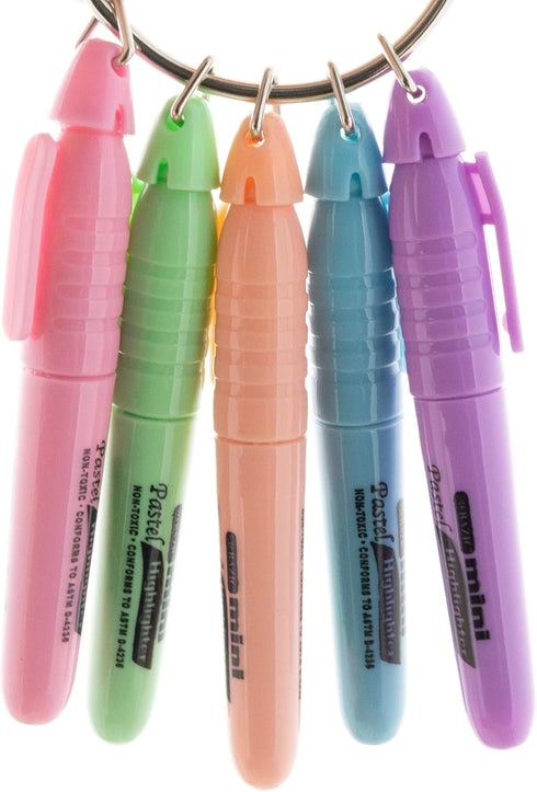 BAZIC Mini Highlighter Pen, Pastel Color, Chisel Tip Broad Fine Line Highlighters, Unscented (5/Pack), 24-Packs