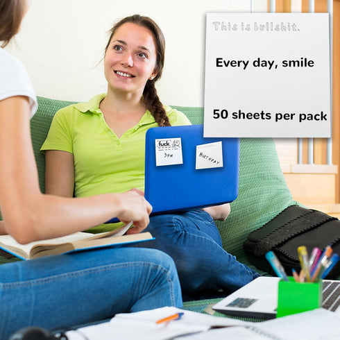 Funny Sticky Note, 3×3 Inches, 5/10-Packs, White Self-Stick Notes for College Student Office Desktop, 50 Sheets/Pack
