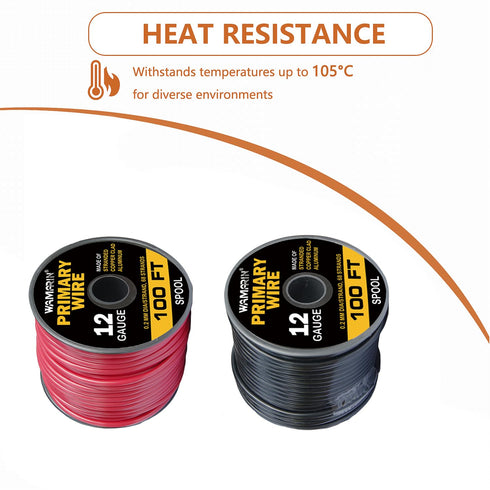 12 2 100ft (200ft 12 Gauge Wire Colors Each Total) - Copper Clad Aluminum CCA, AWG Automotive Electrical Wire for Low