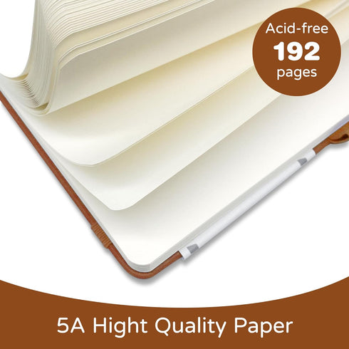 Blank Journal Notebook, A5, 192 Pages 100 GSM Thick Sketch Book for Women Men, Hardcover Leather Unlined Journaling for Work, Notebooks for Writing, 5.8 inches x 8.5 inches (Brown) by LEAGIM